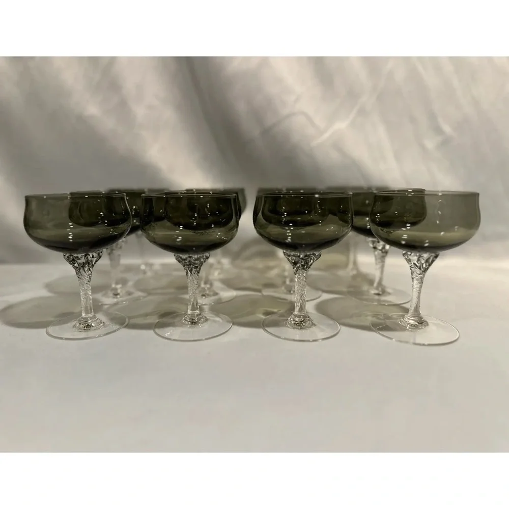 Sasaki Crystal Smoke Coronation Bar Glass Set of 24, Champagne Dessert Cordial